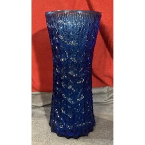 Vintage Blue1973 Italian Iced Rock Sculptured Glass Handcrafted Vase (2021)‎